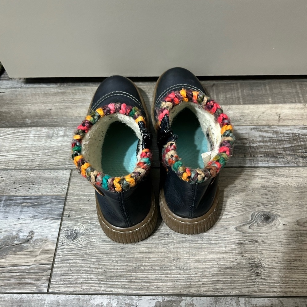Rieker Navy Blue side zipper Ankle Boots with Colorful Knit Trim - Picture 9 of 11